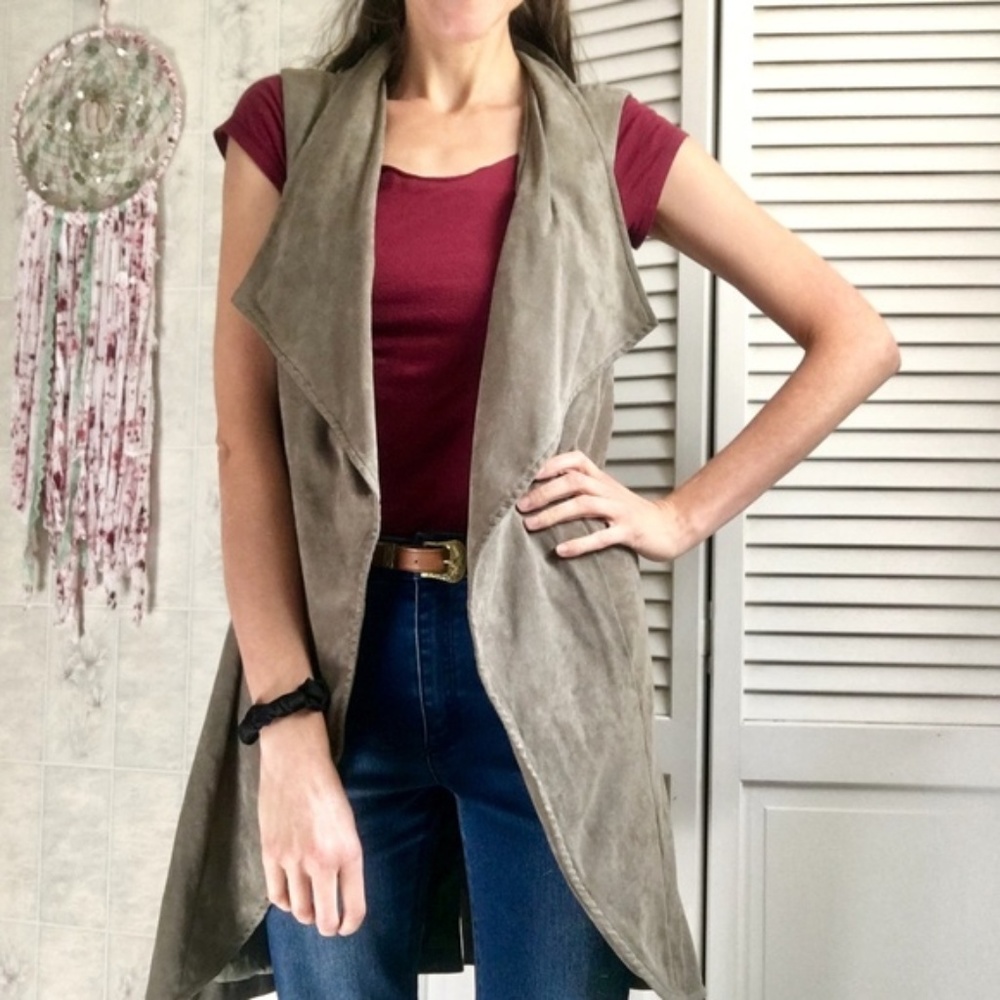 {Bebe} Sage Green Soft Suede Long Style Vest, Sm
